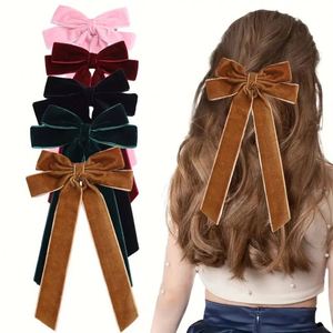 Jepit Rambut Pita Panjang Beludru Model Klasik Warna Solid Aksesoris Jepit Rambut untuk Wanita Grosir - Product Image 1