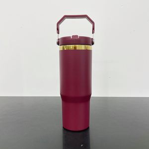 Bouteille isotherme de 30 oz avec revêtement en poudre coloré et fond plaqué or, tasse de voyage pour café avec paille rabattable, idéale pour la gravure laser - Product Image 4