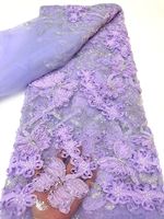 Tissu en velours bio de luxe bleu roi avec broderie florale 3D, appliques, sequins et perles de haute qualité pour la couture de créations pour filles