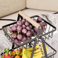 Plateau en métal pliable double couche pour cuisine moderne Porte-fruits et légumes en fer avec panier de rangement