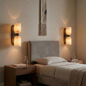 Modern <b>Wall</b> Lamp Bathroom Hotel Bedroom Minimalist Luxury Aged Brass Alabaster LED High Quality Custom Aurind Double Bath <b>Sconce</b> - Product Image 3