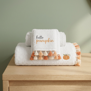 Serviette en coton turc de qualité supérieure, broderie automne Thanksgiving, luxe, douce et absorbante - Product Image 4