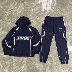 Men Breathable Plus Size High Street Style Jogger Sets Two Piece <b>Patchwork</b> Zip Track <b>Jacket</b> Pants Custom Lightweight Drawstring - Product Image 3