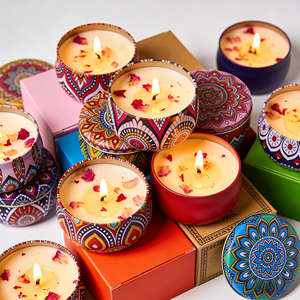Style Soy Wax <b>Candles</b> With Floral Petals Metal Jar Aromatherapy Home Decoration Round Shape Scented 40-60 Hours Burn Time - Product Image 1