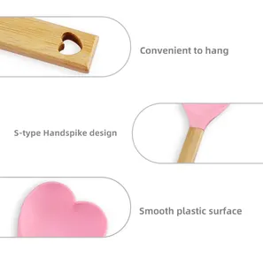 Heart Shape Colored Bamboo Handle Silicone Spatula For Baking And Kitchen