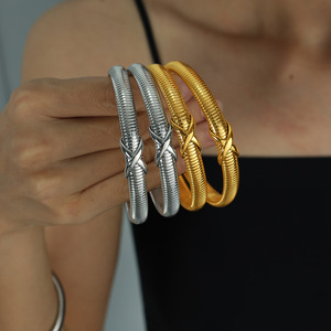 European Style Crisscross Knot Titanium Steel <b>Bracelet</b> 18K Gold Plated Elastic Women's Jewelry Fashion Bangle - Product Image 2