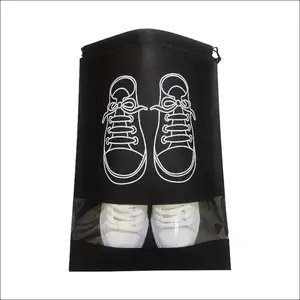 Cotton Packing Cubes Organizer Travel Shoe Bag Drawstring With Clear Window dust pouch bag for shoes