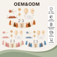 Guirlande personnalisée faite à la main style bohème pour le premier anniversaire de bébé, bannière à pompons en feutre, décorations en bois pour chaise haute, ensemble de décoration pour fête d'anniversaire