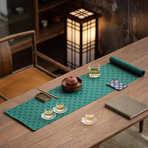 Brocade Waterproof Tea <b>Table</b> <b>Runner</b> Green And Gold Antique Pattern Luxury Tea Ceremony Accessory - Product Image 4