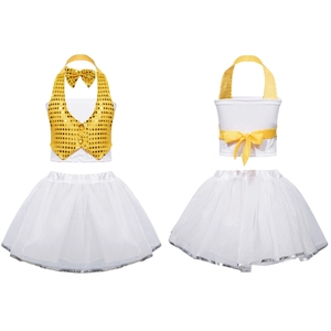 Trajes de baile para niñas, chaleco con purpurina y lazo, falda tutú blanca, conjunto de disfraz para actuaciones para niños de 3 a 12 años - Product Image 2