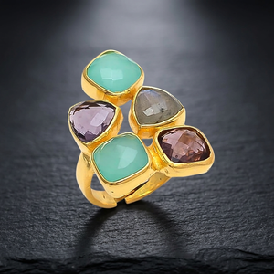Stainless Steel Gold Plated <b>Ring</b> with Zircon Gemstone Classic Design <b>for</b> <b>Women</b> & Girls - Product Image 2