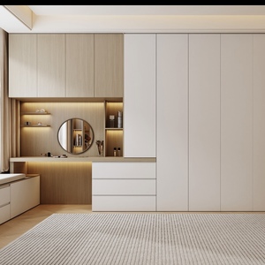 Élevez le niveau de luxe de votre chambre : Ensemble armoire et coiffeuse avec tiroirs de rangement intégrés, miroir éclairé par LED et placard à façade vitrée - Product Image 2