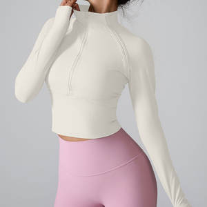 RUIQUWIN, ropa deportiva para mujer, nueva, transpirable, de secado rápido, manga larga, media cremallera, ajustada, Top de Yoga, diseño sin costuras - Product Image 2