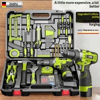 Ensemble complet de perceuse à main et boîte à outils, kit d'outils domestiques alimenté par batterie au lithium, tournevis électrique pour réparation de matériel, Chine