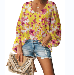 Personalizzazioni <span class=keywords><strong>Online</strong></span> Black Star All Over stampate da <span class=keywords><strong>donna</strong></span> <span class=keywords><strong>camicie</strong></span> Casual con scollo a V larghe a sbuffo a maniche lunghe top camicette a tunica - Product Image 3