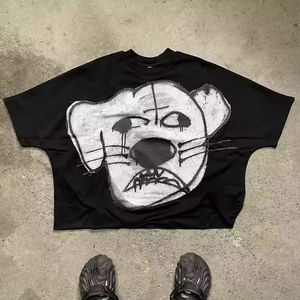 Verano Y2K gráfico camisetas de lujo de los hombres de alta calidad 100% algodón recortado camisetas de gran tamaño Boxy Fit impreso Streetwear - Product Image 3