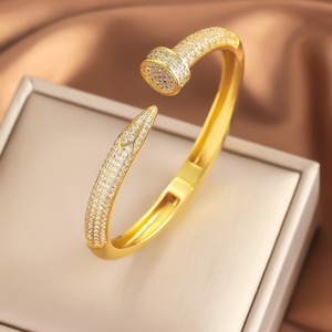 Gold Color <b>Copper</b> Alloy Zircon <b>Bangle</b> With Rainbow Stones Adjustable Opening For Women Jewelry Gift - Product Image 3