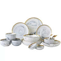 Nordique Restaurant Vaisselle Vaisselle Marbre Porcelaine Dîner Plat Céramique Assiette Or Jante Dîner Assiette Vaisselle Ensemble