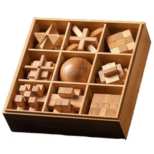 C02082 mainan pendidikan populer mainan kunci KongMing 3d permainan asah otak mainan kunci Puzzle kayu Set kunci Luban kayu lucu