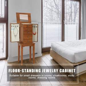 5 cassetti 8 ganci collana in legno in piedi armadietto per gioielli in legno cassa di stoccaggio con ripiano superiore organizzatore di stoccaggio <span class=keywords><strong>a</strong></span> <span class=keywords><strong>specchio</strong></span> - Product Image 2