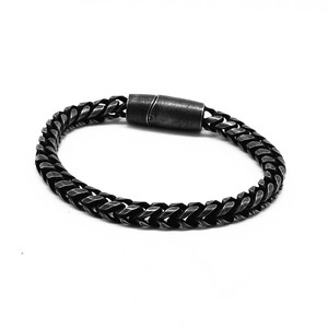 yunnique Black Distressed <b>Titanium</b> Steel Bracelet 210mm Magnetic Clasp Unisex Fashion <b>Chain</b> Bracelet - Product Image 4