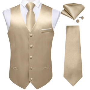 Ensemble 4 pièces pour homme : <span class=keywords><strong>Gilet</strong></span> de <span class=keywords><strong>costume</strong></span> formel en satin couleur champagne, cravate de 8 cm, pochette de <span class=keywords><strong>costume</strong></span> et boutons de manchette – Idéal pour <span class=keywords><strong>mariage</strong></span>, bal de promo, marié - Product Image 3
