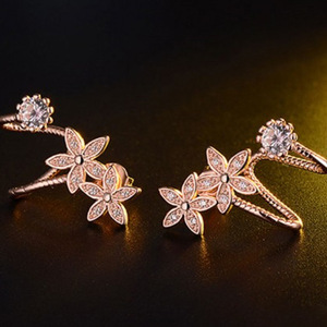 Orecchini a perno con cristalli a forma di fiore per donna, effetto doppio piercing, accessori moda eleganti in stile boho - Product Image 1