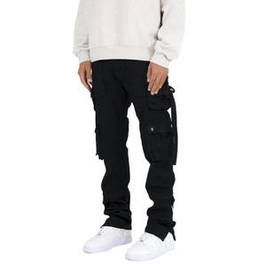 Pantalones Vaqueros Cargo Negros de Pierna Recta y Corte Holgado para Hombre, con Tirantes, 100% Algodón, con Múltiples Bolsillos Cargo - Product Image 2