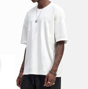 T-shirt a maniche corte da uomo estiva in cotone lavorato a maglia <span class=keywords><strong>bianca</strong></span>, a <span class=keywords><strong>mezza</strong></span> <span class=keywords><strong>manica</strong></span>, vestibilità ampia, casual, oversize, con spalle scese - Product Image 2
