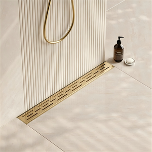 Caniveau de douche linéaire en or brossé avec couvercle en briques noires, drain de sol rectangulaire moderne en acier inoxydable 304, certifié CE pour salle de bain - Product Image 4