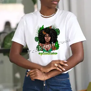 Plant Liefhebber Afro Vrouw Warmte Overdracht Afdrukken Afro Vrouw Plant Lover Dtf Film Klaar Om Zwarte Vrouwen Sticker Ontwerp Te Drukken
