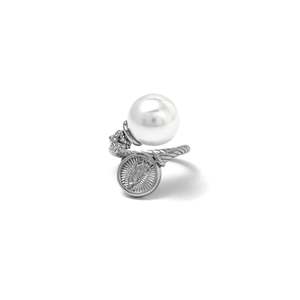 Fashion <b>Ring</b> 316L Stainless Steel PVD Gold Plating Pearl Pendant <b>Adjustable</b> Band For Women Jewelry - Product Image 1