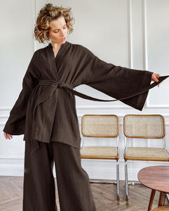 Personalizzi il pigiama abito di cotone 100% traspirante da <span class=keywords><strong>donna</strong></span> <span class=keywords><strong>accappatoio</strong></span> di lusso Spa con cintura in garza da salotto 2 pezzi <span class=keywords><strong>Set</strong></span> da <span class=keywords><strong>donna</strong></span> - Product Image 2