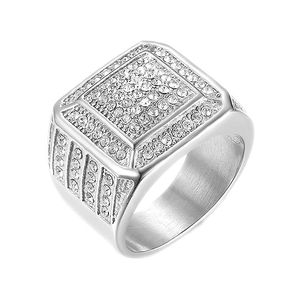 Hip Hop Men's Geometric <b>Ring</b> <b>Titanium</b> Steel Gold Silver Micro Insert Full Diamond Party Jewelry JZ130 - Product Image 5