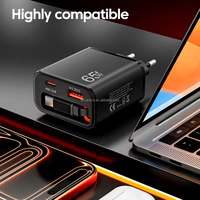 Chargeur rapide USB Type C 65W avec prise EU US UK, câble Type-C rétractable intégré, chargeur mural USB-C PD portable 65W