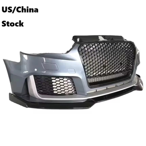 Pare-chocs avant style RS3 pour <span class=keywords><strong>Audi</strong></span> A3 S3 8V 2013-2016, kit de conversion de carrosserie avec calandre en nid d'abeille noir brillant - Product Image 3