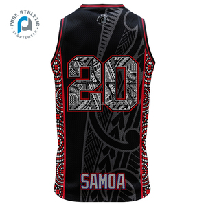 Maillots de basket-ball personnalisés pour hommes, design uniforme maori, impression respirante par sublimation, col en V, maille <span class=keywords><strong>bape</strong></span> noire, Samoa - Product Image 4