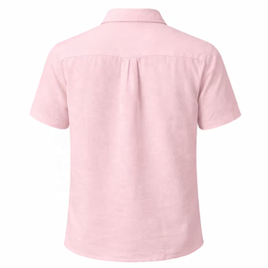 Camisa Guayabera Rosa Personalizada para Hombre, con Bordado de Encaje, Manga Corta, Cierre de Botones, para Playa, Bodas y Uso Casual de Verano - Product Image 3