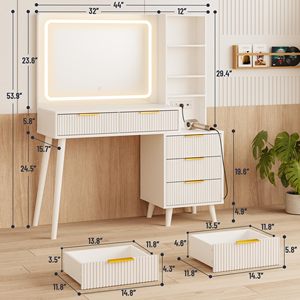 SENYU Factory Wholesale Wood Vanity Desk with Mirror Lights Power Outlet Storage Customizable Bedroom Makeup Dresser Desk - Product Image 3