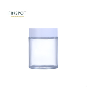 Big size 100g empty clear round glass cosmetic jar with white plastic lid