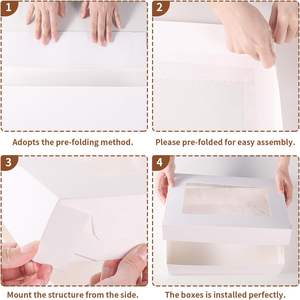 Boîte de cadeau alimentaire en papier carte blanche personnalisée de qualité alimentaire pour boulangerie, tarte, bonbons, biscuits, cupcake, boulangerie, emballage alimentaire avec grande fenêtre - Product Image 3