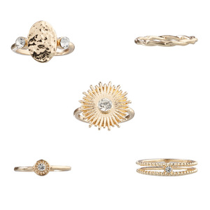 Ensemble de bijoux géométriques tendance 5 pièces, bagues en zircon pour femmes, alliage de zinc, serti clos, design soleil couchant - Product Image 3