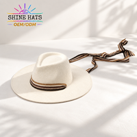 Chapeau Fedora en feutre à large bord 2027 avec logo personnalisé, ceinture tressée de luxe, blanc, style Sombrero Chapeau pour femme, en laine, Jazz Rancher