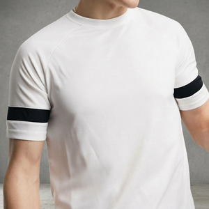 Men's White O-Neck Short Sleeve T-<b>Shirt</b> With <b>Black</b> Contrast Trim Slim Fit Casual Cotton Jersey <b>Tee</b> - Product Image 3