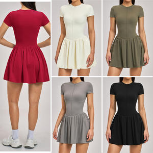 Falda <span class=keywords><strong>de</strong></span> Tenis Color Crema Beige con Cierre, Manga Corta, Ropa Deportiva Transpirable <span class=keywords><strong>de</strong></span> Secado Rápido, Vestido para Golf, Ejercicio, Gimnasio con Shorts - Product Image 3