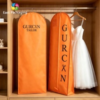 Sac de rangement pliable pour robe de mariée orange avec fermeture éclair, sac de rangement pour costume avec texte noir simple et logo personnalisé