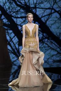 فستان سهرة كلاسيكي كلاسيكي ذهبي مدني مكشكش قطار مقاس كبير فستان مخصص للنساء فستان رسمي لأم العروس - Product Image 3