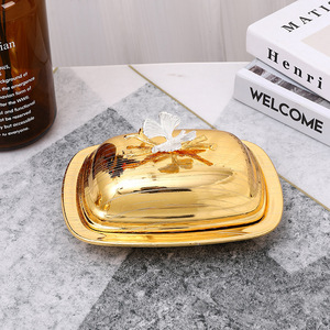 Goldene Runde Butterdose Europäischer Stil Abgedeckte Obstschale Hochwertige Casual Trockenobstschale Snackteller Mit Deckel - Product Image 3