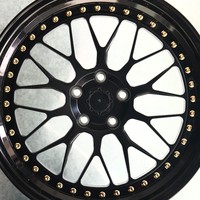Jantes Radiales Multi-Rayons en Alliage Forgé à Profil Profond avec Beadlock Noir Brillant et Vis Dorées 114.3mm/100mm ET-12 Tout-Terrain Nouveau Japon
