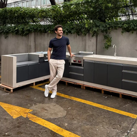 Cuisine extérieure modulaire intégrée en forme de L avec armoires en alliage d'aluminium